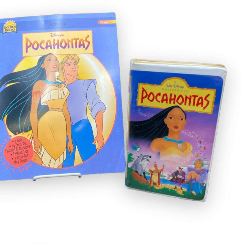 Vintage 1990s Disney Pocahontas Paper Doll Book and VHS - Great for Display!